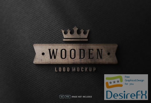 PSD luxury 3d wooden logo mockup on textured black paper