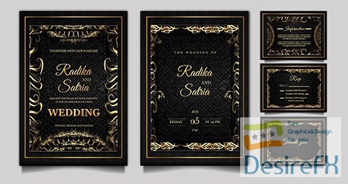 PSD luxury elegant wedding invitation design template set