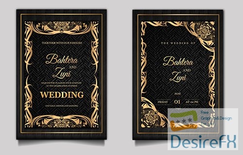 PSD luxury vintage wedding invitation set