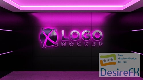 PSD pink neon light effects logo mockup