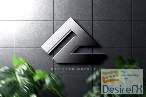 PSD realistic 3d silver logo mockup 3d logo mockup on wall background