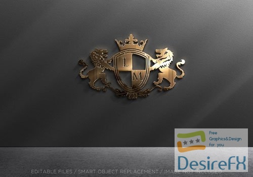 PSD realistic brown mettal logo mockup