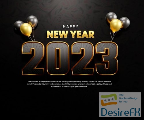 PSD realistic happy new year 2023 celebration banner or happy new years background template design
