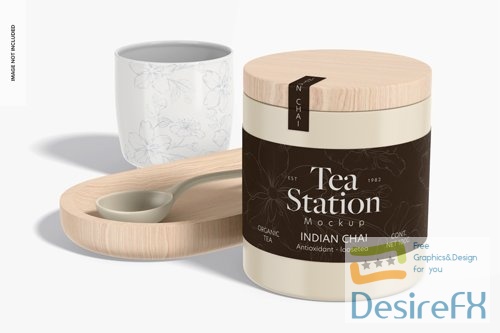 PSD round tea packaging mockup left view