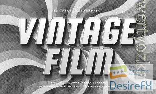 PSD vintage film psd 3d editable text effect with background
