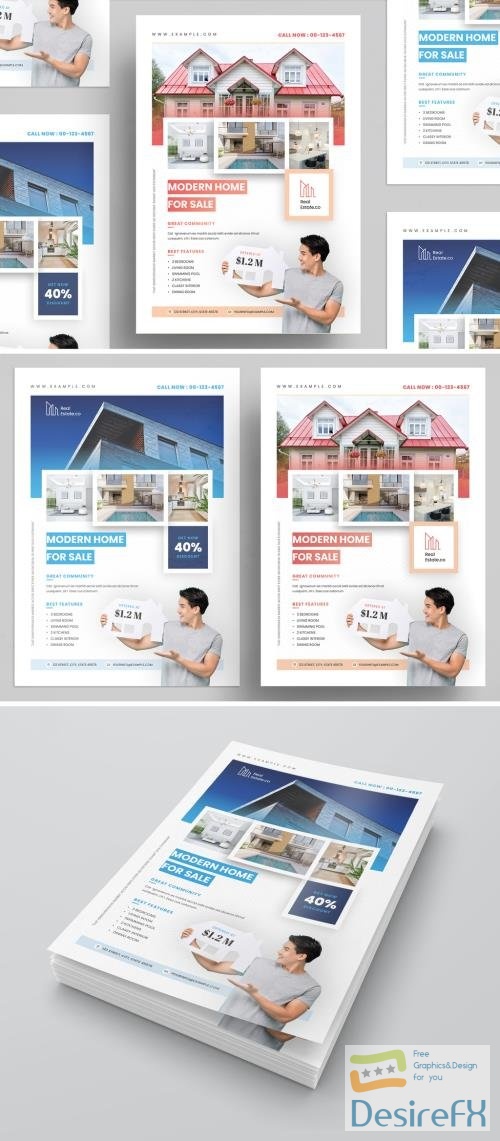 Real Estate Flyer Layout with Blue and Pink Accents 536431881 INDT