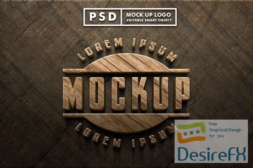 Realistic wood logo mock up premium psd