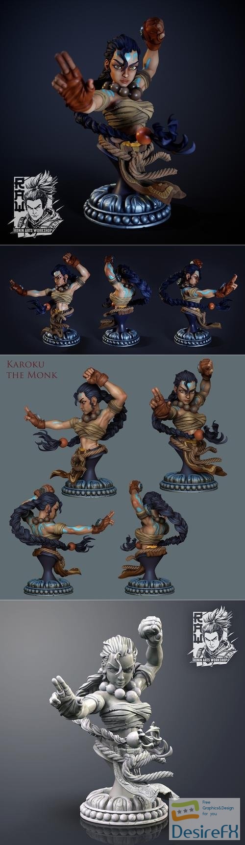 Ronin Arts - Karoku The Monk - Warrior Bust – 3D Print