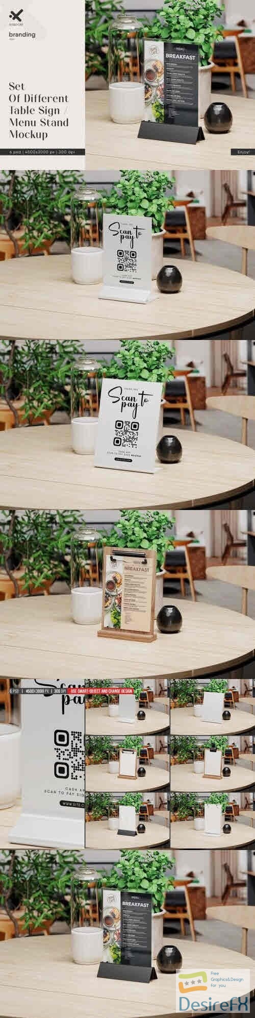 Set Of Different Table Sign / Menu Stand Mockup - 2352490