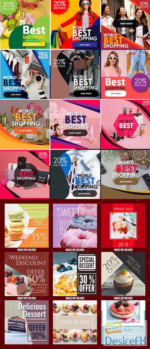 Shopping Social Media Sales Square Banners - Vector Templates