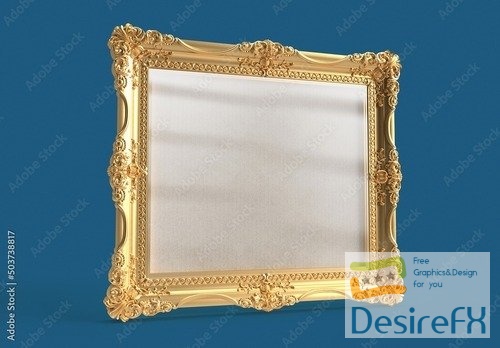 Simply Beautiful Gold and Ornamented Frame Mockup on a Blue Background 503738817 PSDT