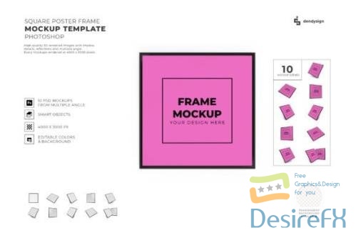 Square Poster Frame Mockup Template Bundle - 2339916