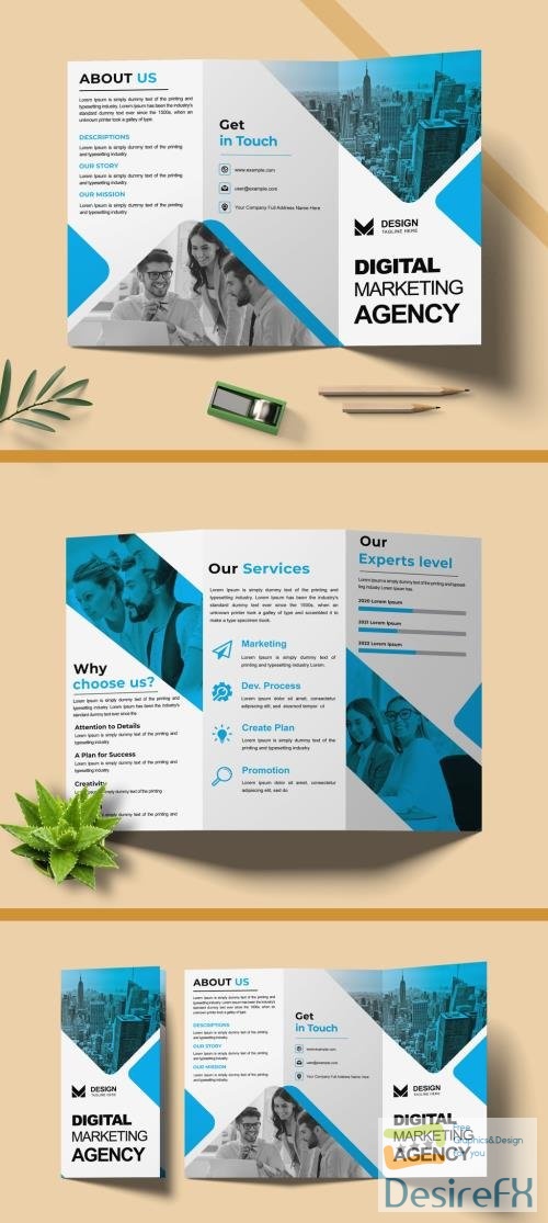 Trifold Brochure Design Layout with Blue Accent 509182402 AIT