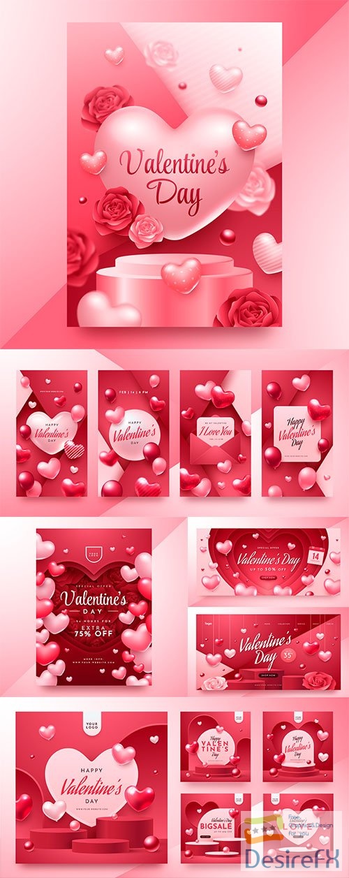 Vector realistic valentines day vertical poster template