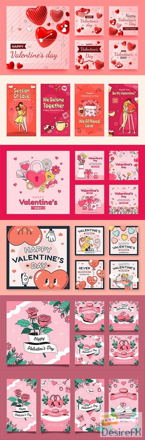 Vector valentines day celebration posts collection