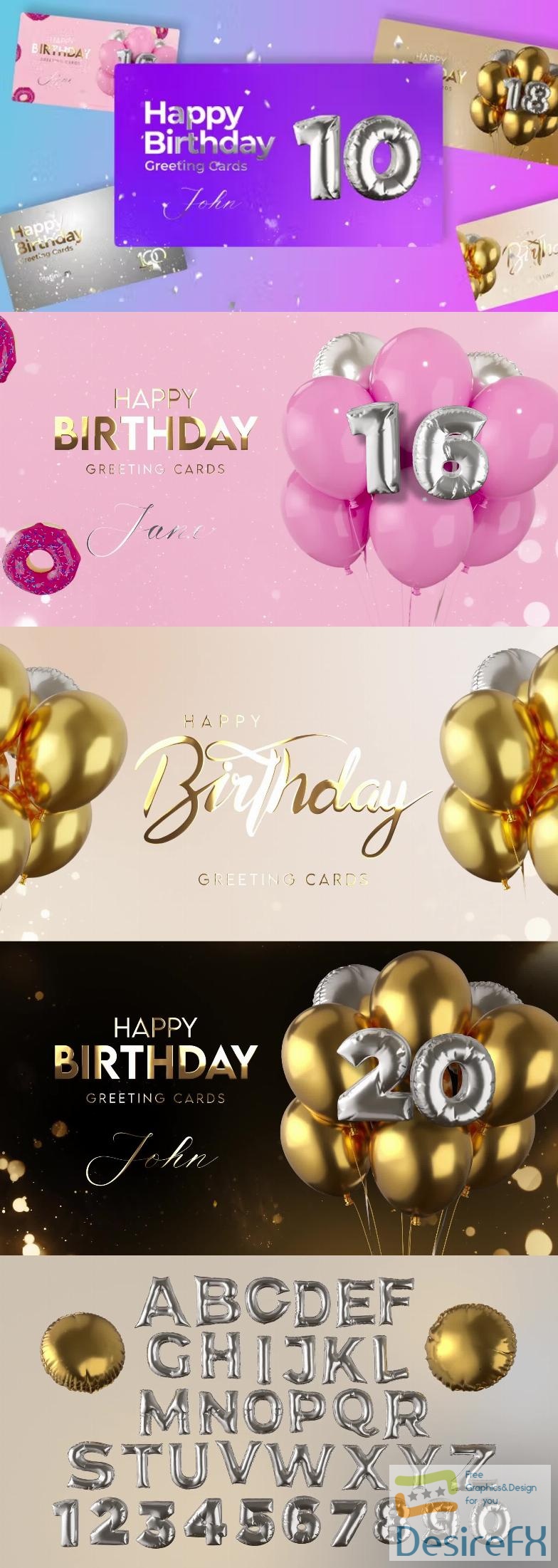 Videohive Happy Birthday Greeting Cards 40194402