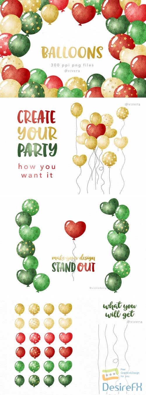 Watercolor Balloons for Celebrations - Clipart PNG