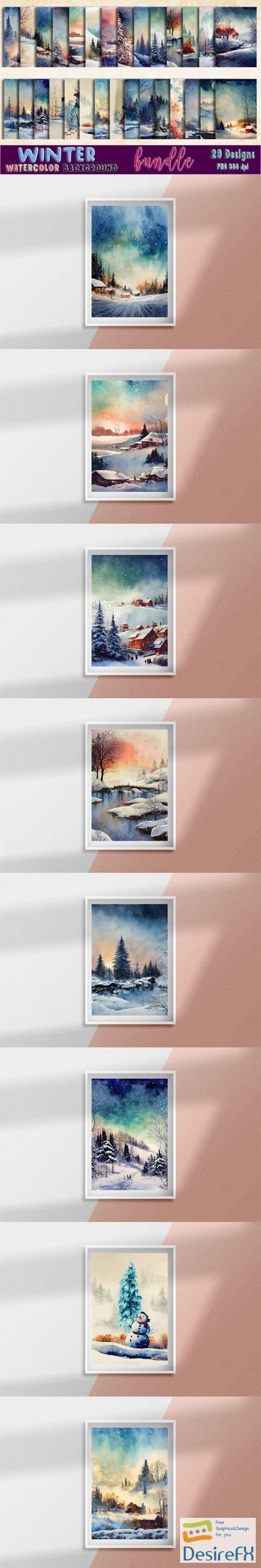 Watercolor Winter Bundle - 30 Backgrounds