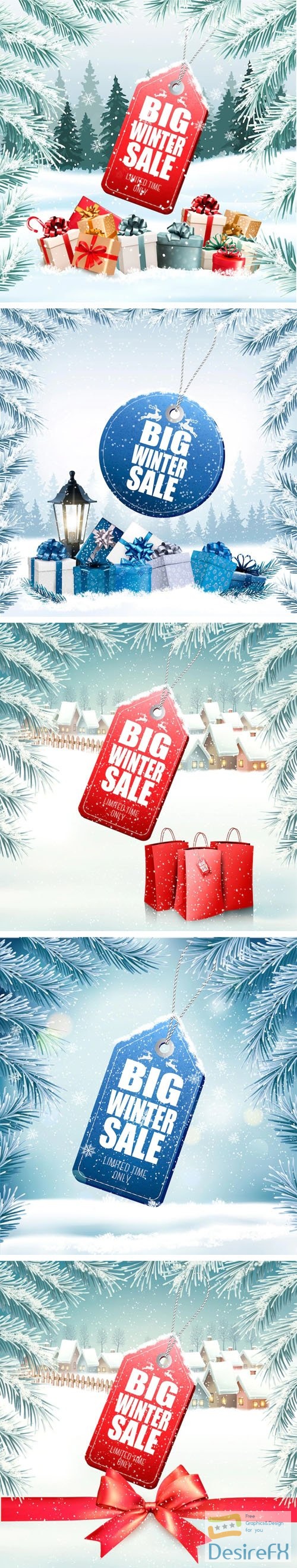 Winter Holiday Sales Tags on Snowy Weather - Vector Templates
