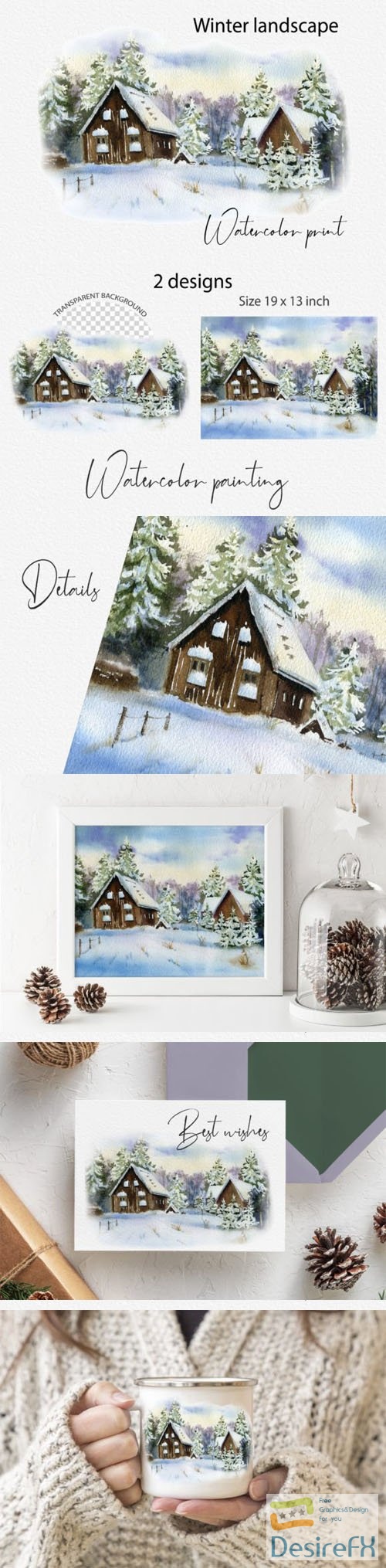 Winter Landscape - Printable Watercolor Poster Template