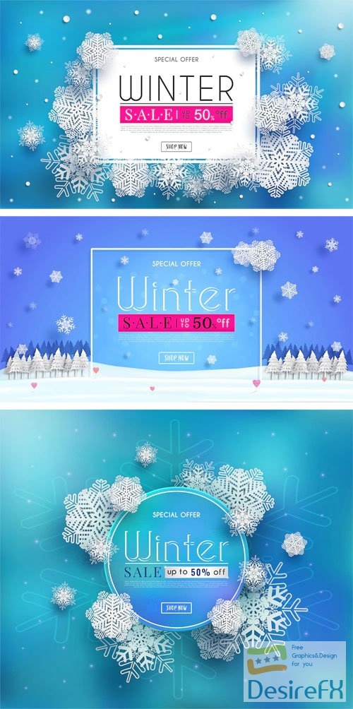Winter Sales Banners With Seasonal Cold Weather - Vector Templates