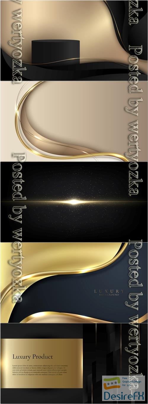 3d elegant golden wave curved lines and lighting effect on black background