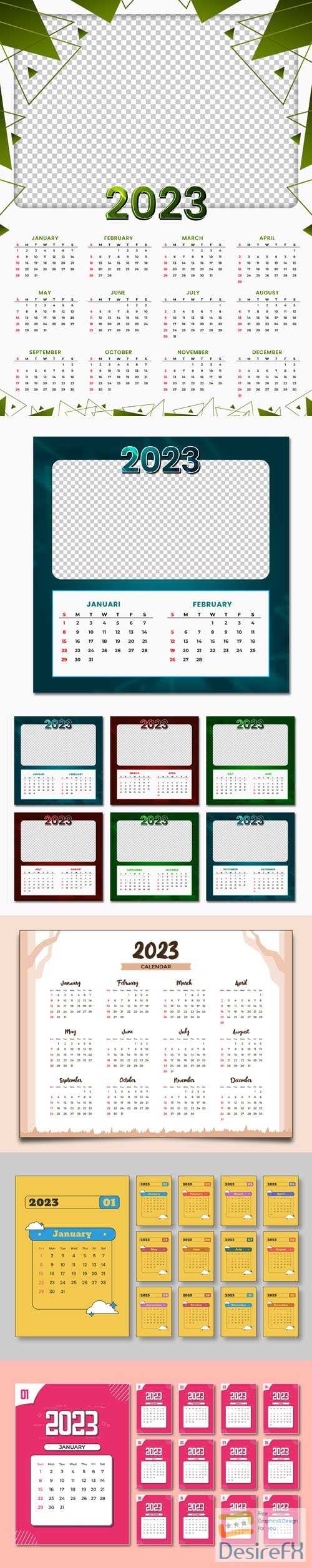 5 Calendars for New Year 2023 PSD Templates