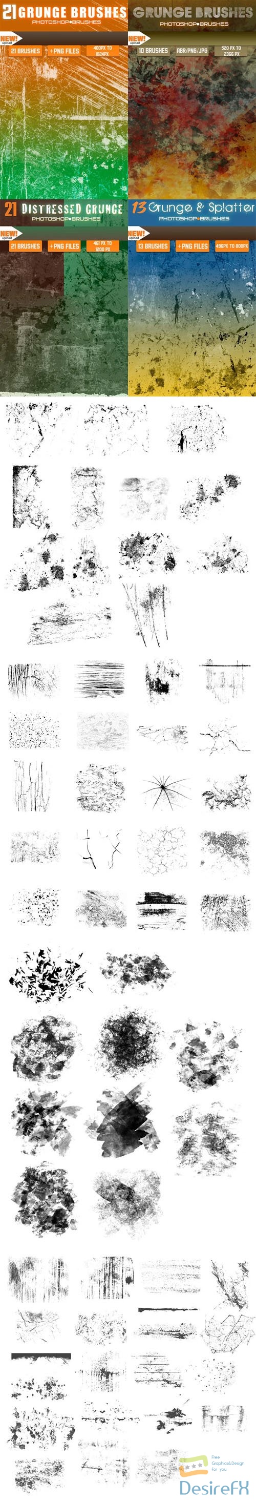 65 Grunge Brushes for Photoshop +PNG