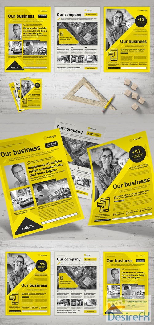 Adobestock - Business Flyer in Black White and Yellow Colors 521067358