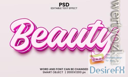 Beauty 3d editable photoshop text effect style with background