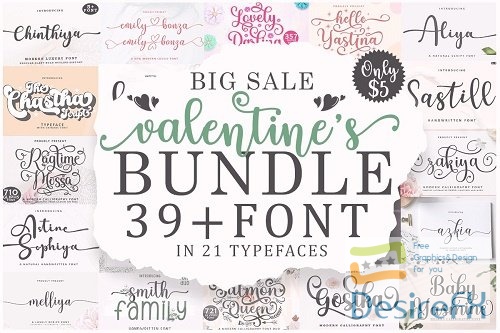 Big Sale Valentine's Bundles - Calligraphy Bundle - 21 Premium Fonts - 2377628
