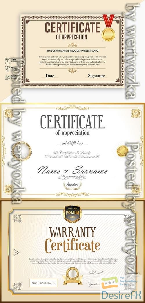 Certificate of appreciation or retro vector template for companies