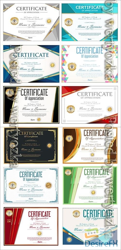 Colorful certificate or diploma retro design template