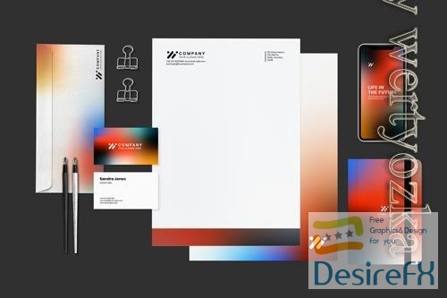 Corporate stationery set mockup psd in gradient modern style