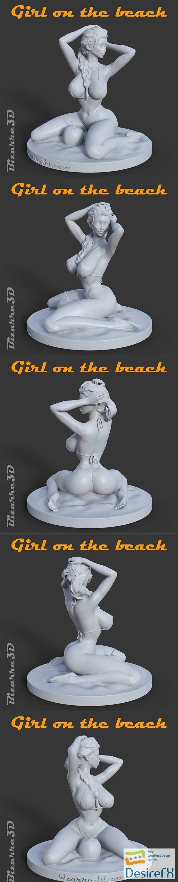 Cute and sexy girl enjoying coconut on the beach 3D Model