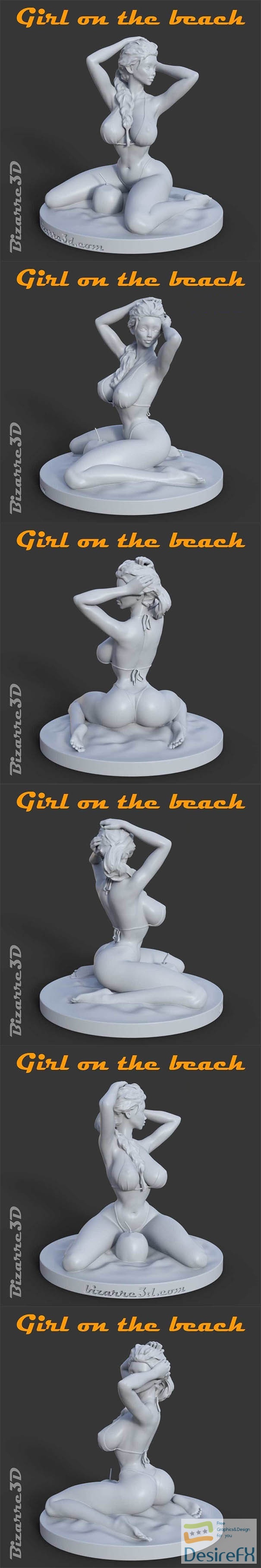 Cute and sexy girl enjoying coconut on the beach 3D Model