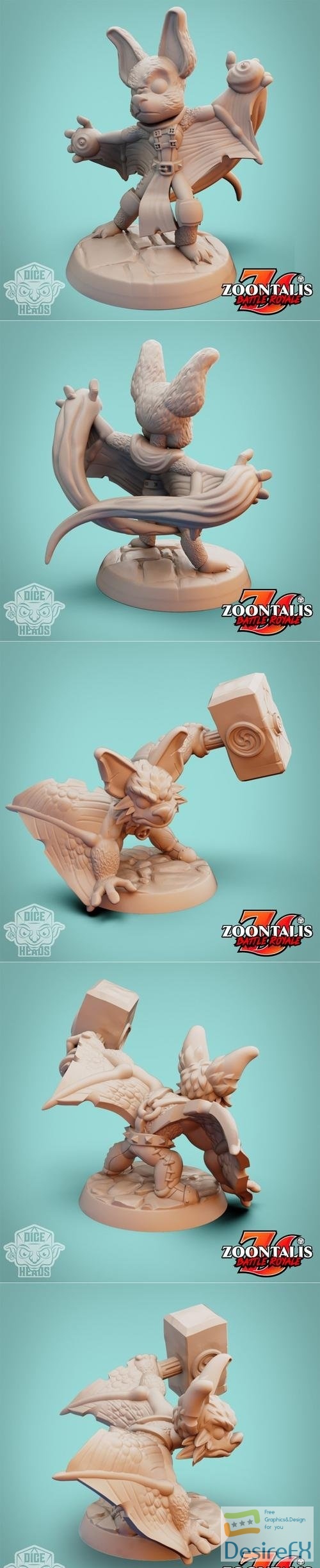Dice Heads - Bat Wizard and Bat Barbarian – 3D Print