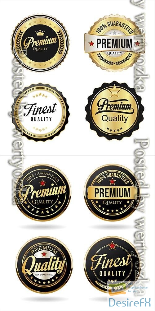 Golden badge and labels high quality vector illustration