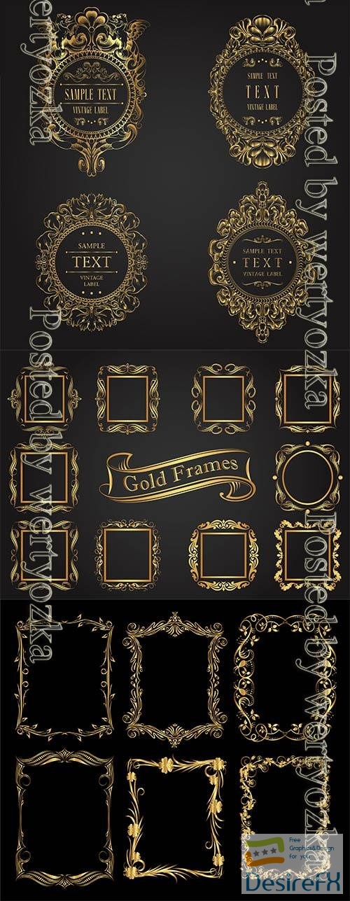 Golden decorative vector frames