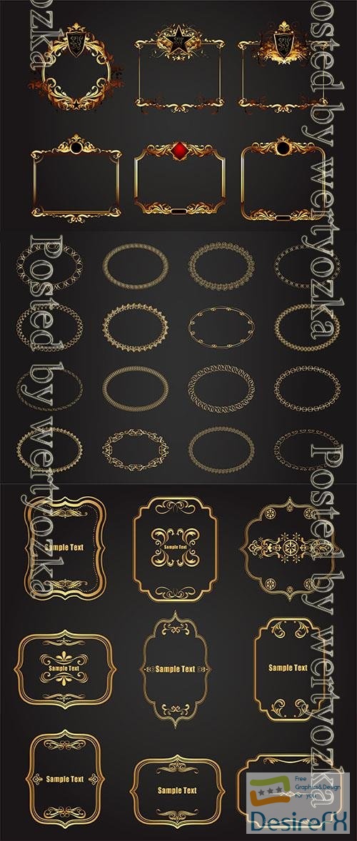 Golden  frames, badges collection, luxury ornate vector illustration