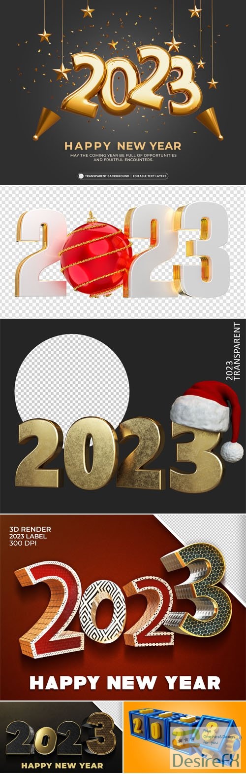 Happy New Year 2023 - 20+ 3D Renders PSD Templates