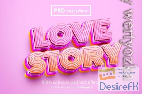 Love story psd editable 3d text effect