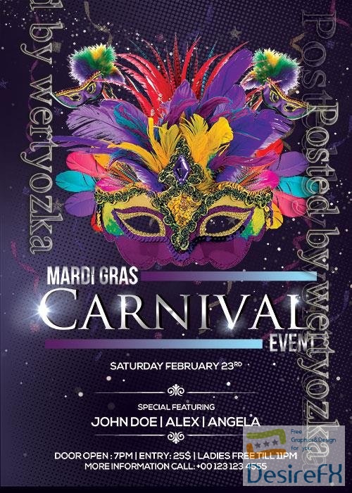 Mardi Gras Carnival Flyer Psd