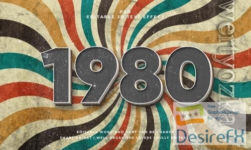 PSD 1980 vintage psd 3d editable text effect with background