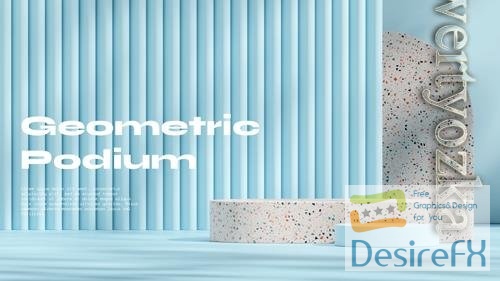 PSD 3d render mockup scene colorful terrazzo podium in landscape sky blue textured wall and floor