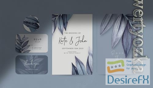 PSD beautiful wedding invitation stationery set decorated with leaves vol 2