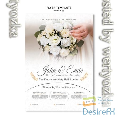 PSD beautiful wedding invitation with bouquet of flowers