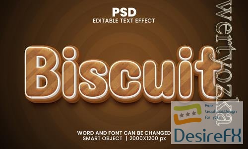 PSD biscuit 3d editable photoshop text effect style with background