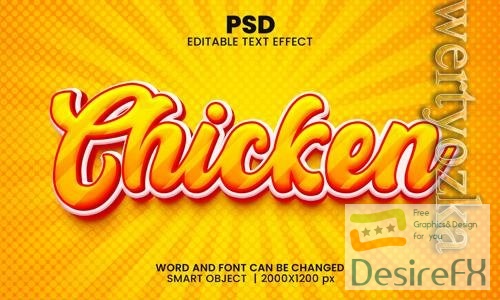 PSD chicken 3d editable photoshop text effect style with background