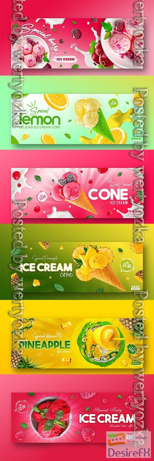 PSD chocolate, fruit and berry ice cream social media banner design template vol 1